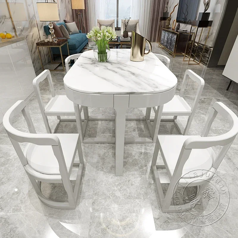 

All solid wood dining table and chairs small apartment restaurant rectangular modern simple marble household light luxury space