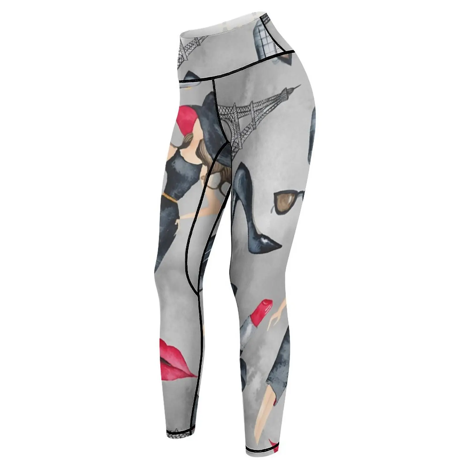 Calças de ioga com impressão de elementos da moda, leggings de treino de controle de estiramento de cintura alta feminina