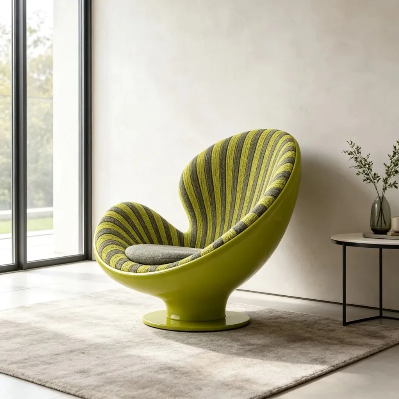 Striped textile indoor single chair fixed base shell seat