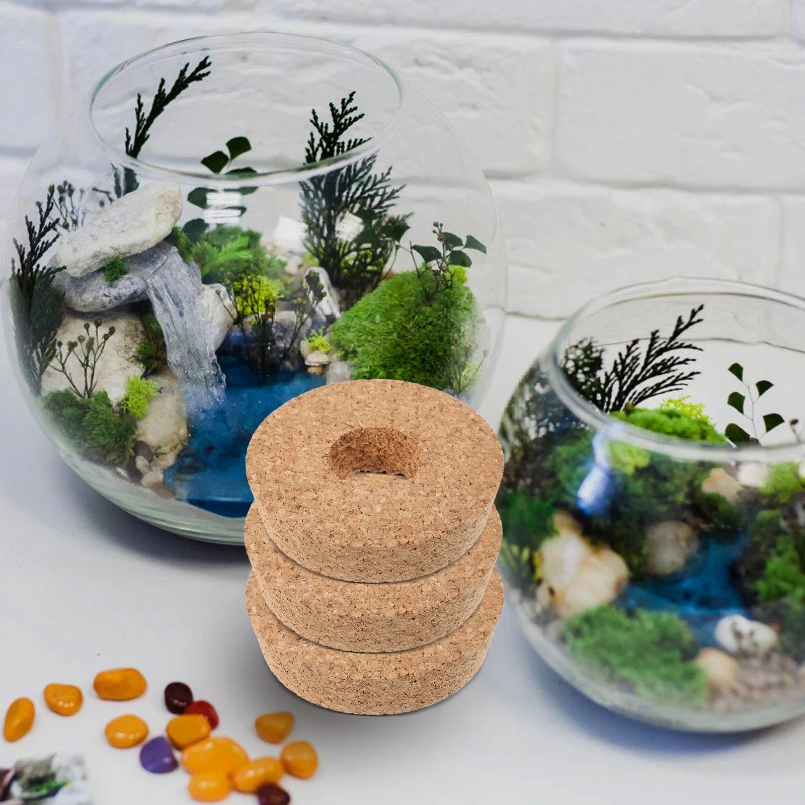 

6Pcs Cork Lids for Glass Planter Transparent Hydroponic Vase Cork Lid with Center Hole for Plant Terrarium Micro Landscape