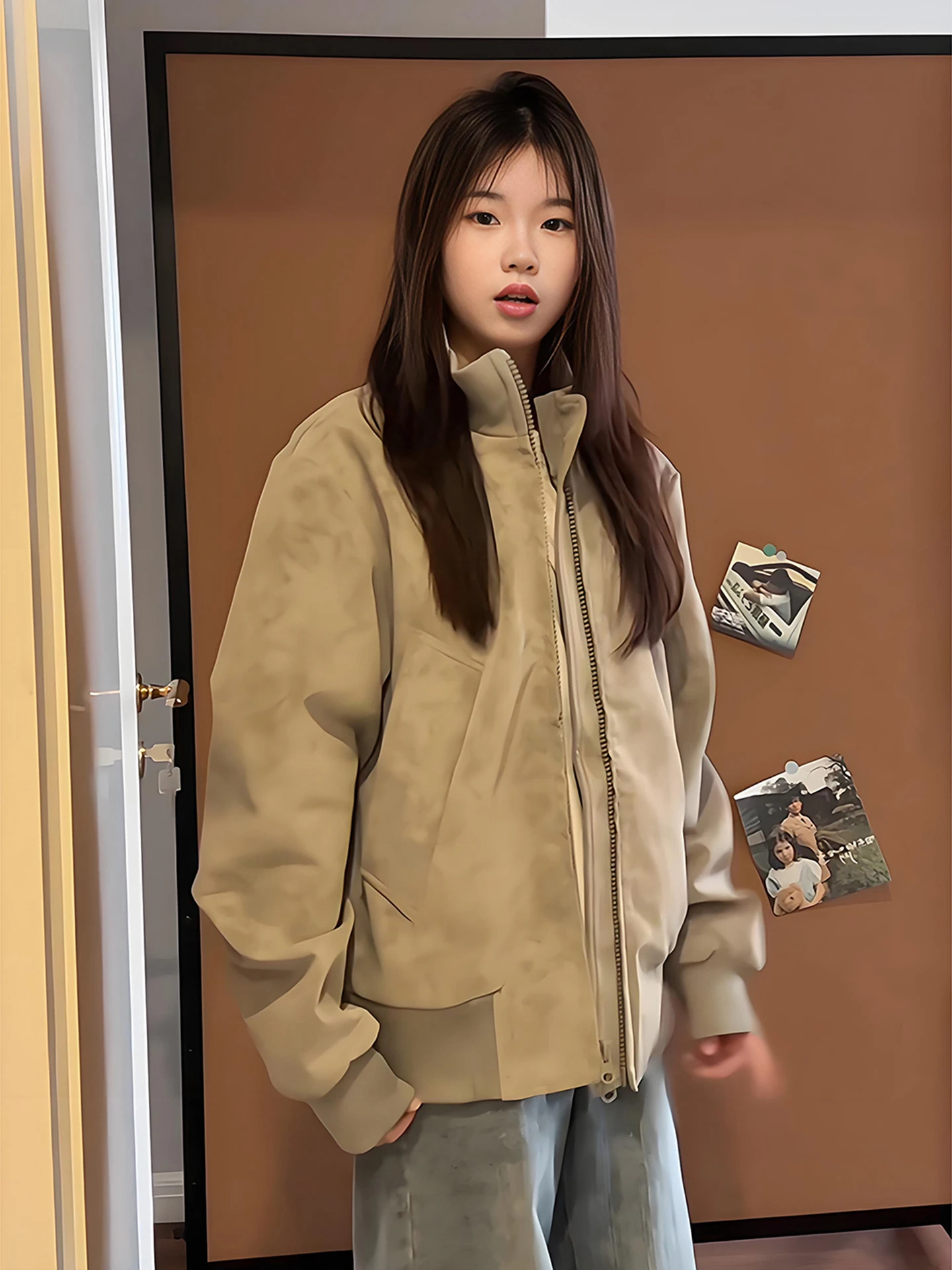 

Мужская зимняя теплая куртка-бомбер из окрашенной кожи в американском стиле, с воротником-стойкой и застежкой на молнию, повседневная верхняя одежда