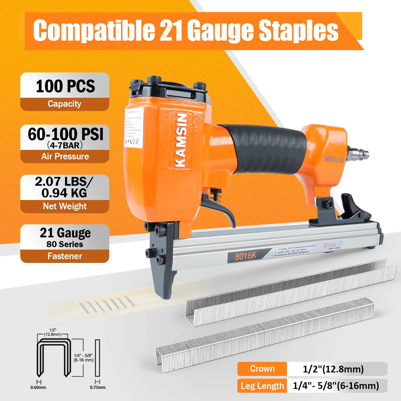 

8016 nail gun 21 Gauge Power Upholstery Fine Wire Stapler, 1/2'' Crown Staples, 1/4'' - 5/8'' Length Power Upholstery Staples