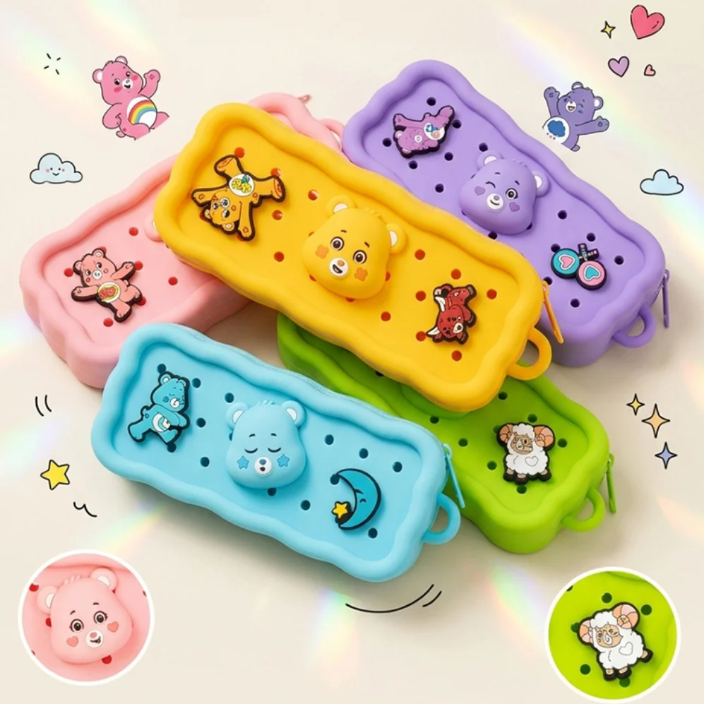 Care Bears 12 Constellations Silicone Pencil Case DIY Patch Storage Bag Multifunctional Student Stationery Organizer Portable