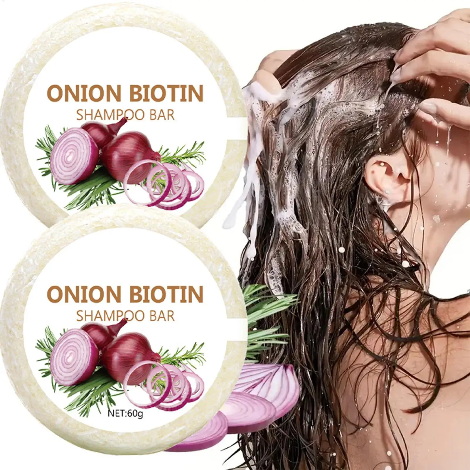 

60g Onion and Biotin Shampoo Soap Suitable for All Hair Types, Moisturizing and Smoothing, Rich in Rosemary Extract