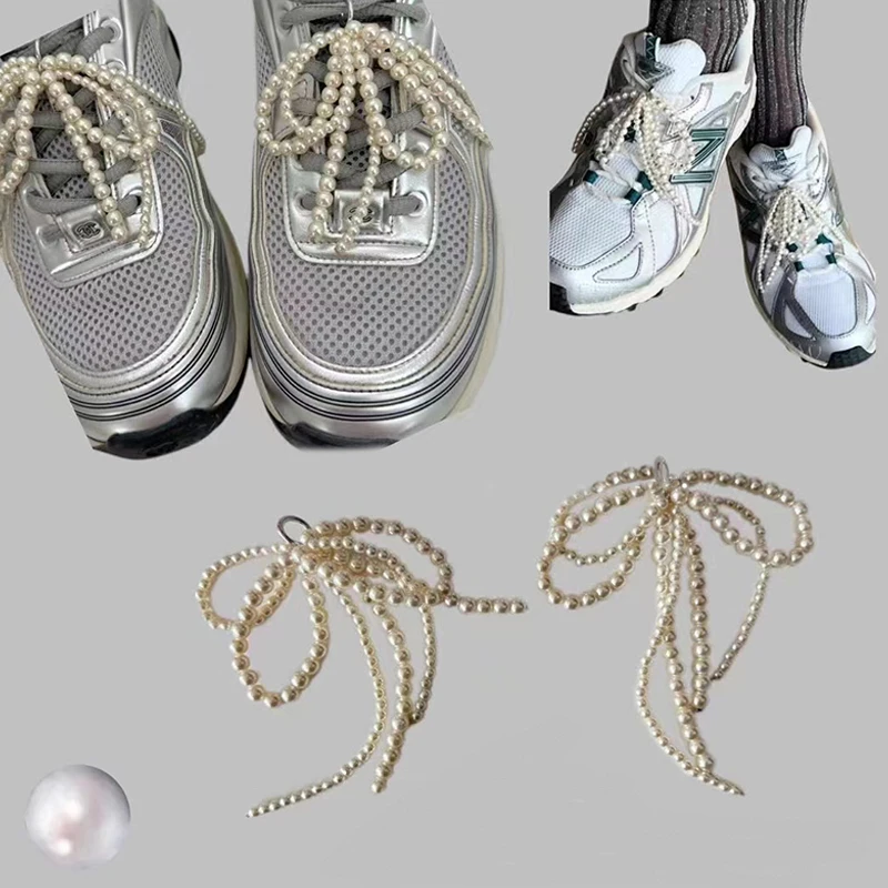 1Ballet Style Pair Elegant Stylish Advanced Sense Pearl Beaded Bow Pendant Fashion Universal Shoe Buckle Decoration Gifts