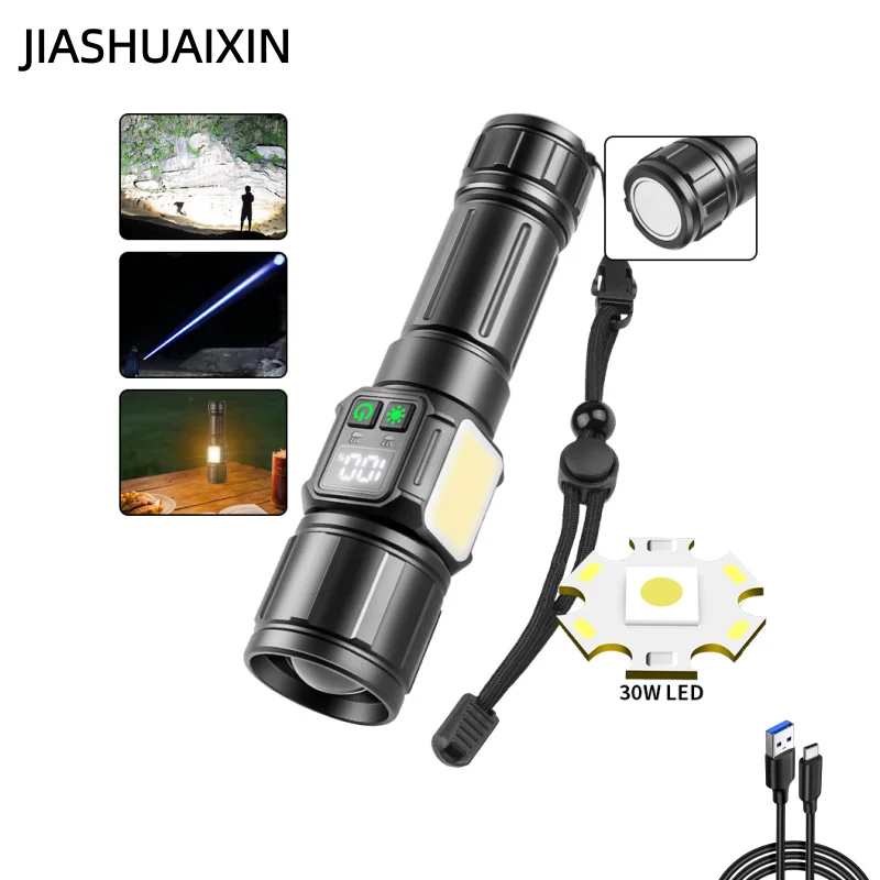 JIASHUAIXIN New Product White Laser Long-Range Flashlight COB Digital Power Display Magnetic Attraction Strong Light Flashlight