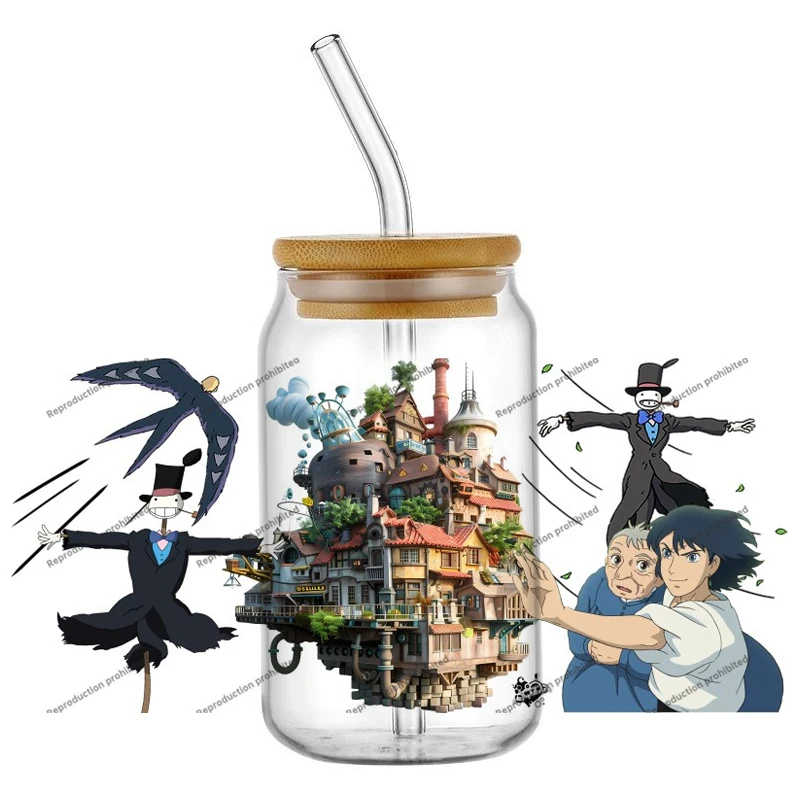 

Мультяшный фильм движущийся замок водостойкая кружка «сделай сам» наклейки для телефона 3D переводы UVDTF наклейки 16 унций УФ DTF обертывания чашек для очков Libbey