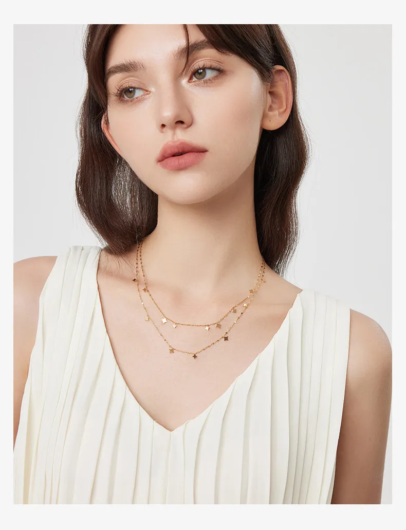 Edelstahl Doppelschichtige Goldfarben Starburst Anhänger Halskette für Frauen Nicht-verblassender Schmuck Schlüsselbeinkette Mode-Accessoire – Detail 8
