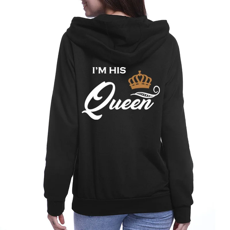 Printing Her King His Queen Lover Hoodies Harajuku Womens Clothing Sweatshirt Plus Size Couple