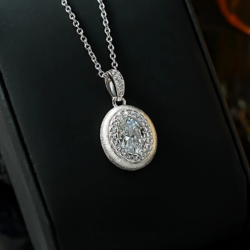 New s925 silver antique style metal brushed pendant collarbone chain 2 carats inlaid with pure silver women's wedding jewelry