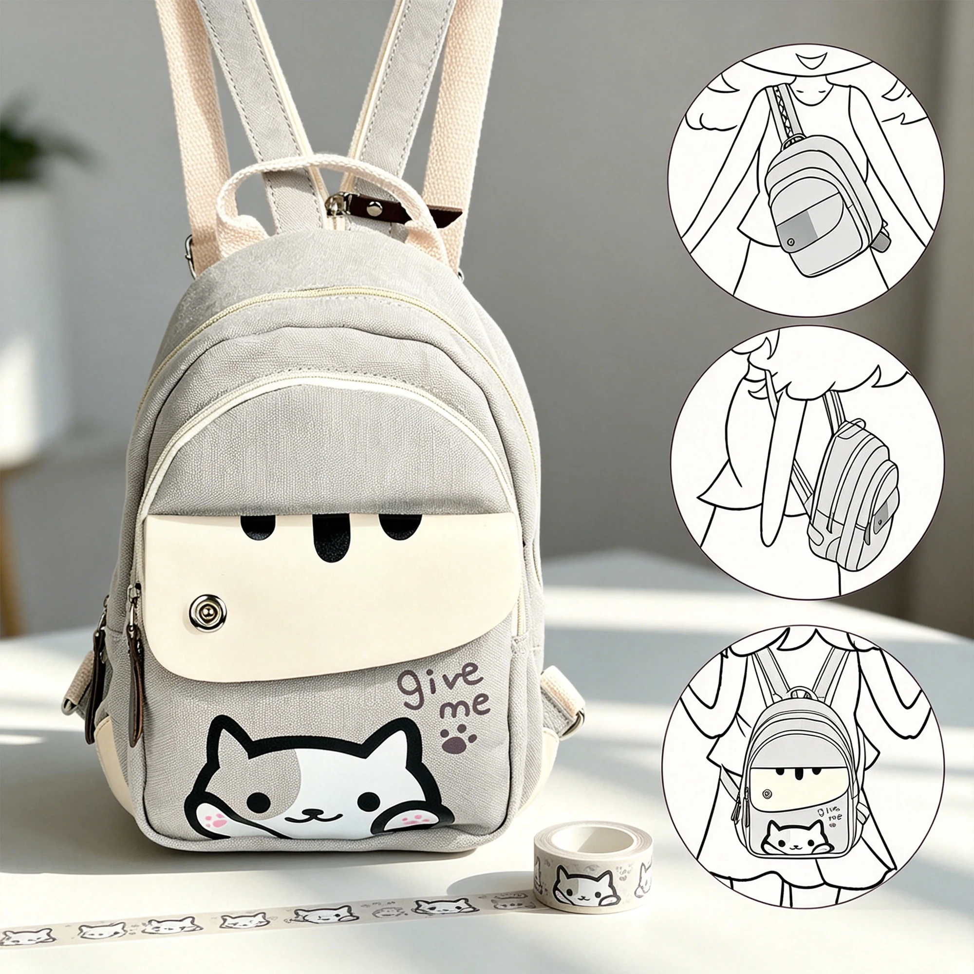 

Neko Atsume Harajuku Hot Anime Kawaii Cartoon Printing Canvas Mini Backpacks Girls Students School Bags Casual Cosplay Daypacks