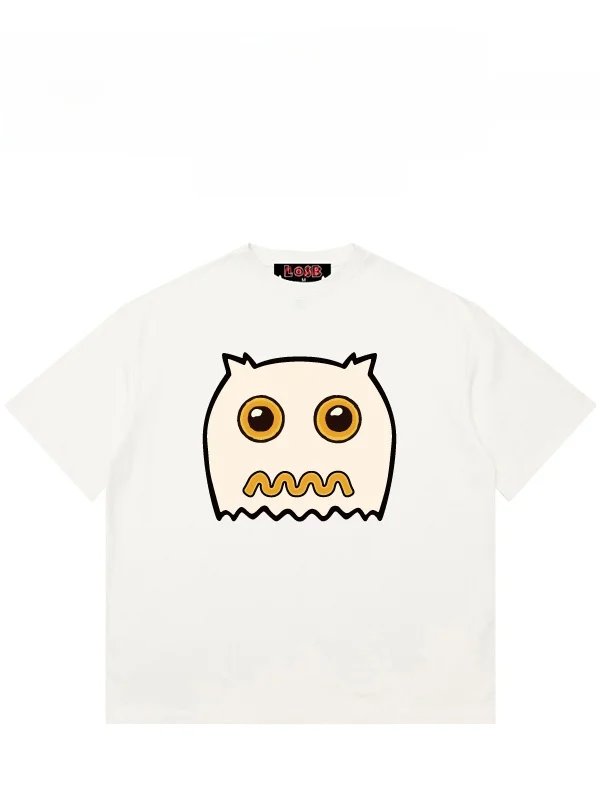 Camiseta de hombre Losb Summer Smile Face Print con cuello redondo y manga corta, transpirable, holgada, de algodón, estilo u...