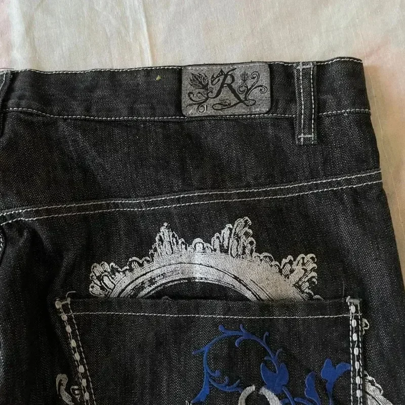 Jeans longgar 00s Celana Jin kaki lebar gambar naga Jeans hitam Gotik Harajuku Hip Hop serbaguna pria Celana lebar lurus jalanan