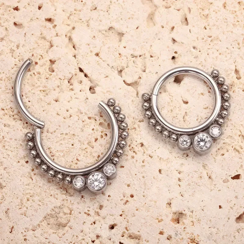 ASTM F136 Titanium Antiallergic Septum Piercing Nose Ring Tragus Cartilage Earring Lip Stud Zircon Clicker Hoop Body Jewelry 16G