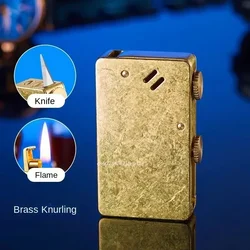 Windproof Ejection Kerosene Lighter Automatic Ignition Creative Retro Grinding Wheel Mechanical Metal Lighter Men's Gadgets