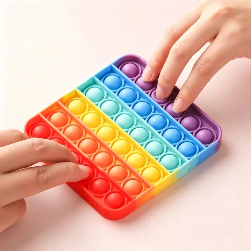 Silicone Rainbow Push Pop Toy, Round Sensory Fidget Bubble Toy, Anxiety Relief Desktop Game for Children