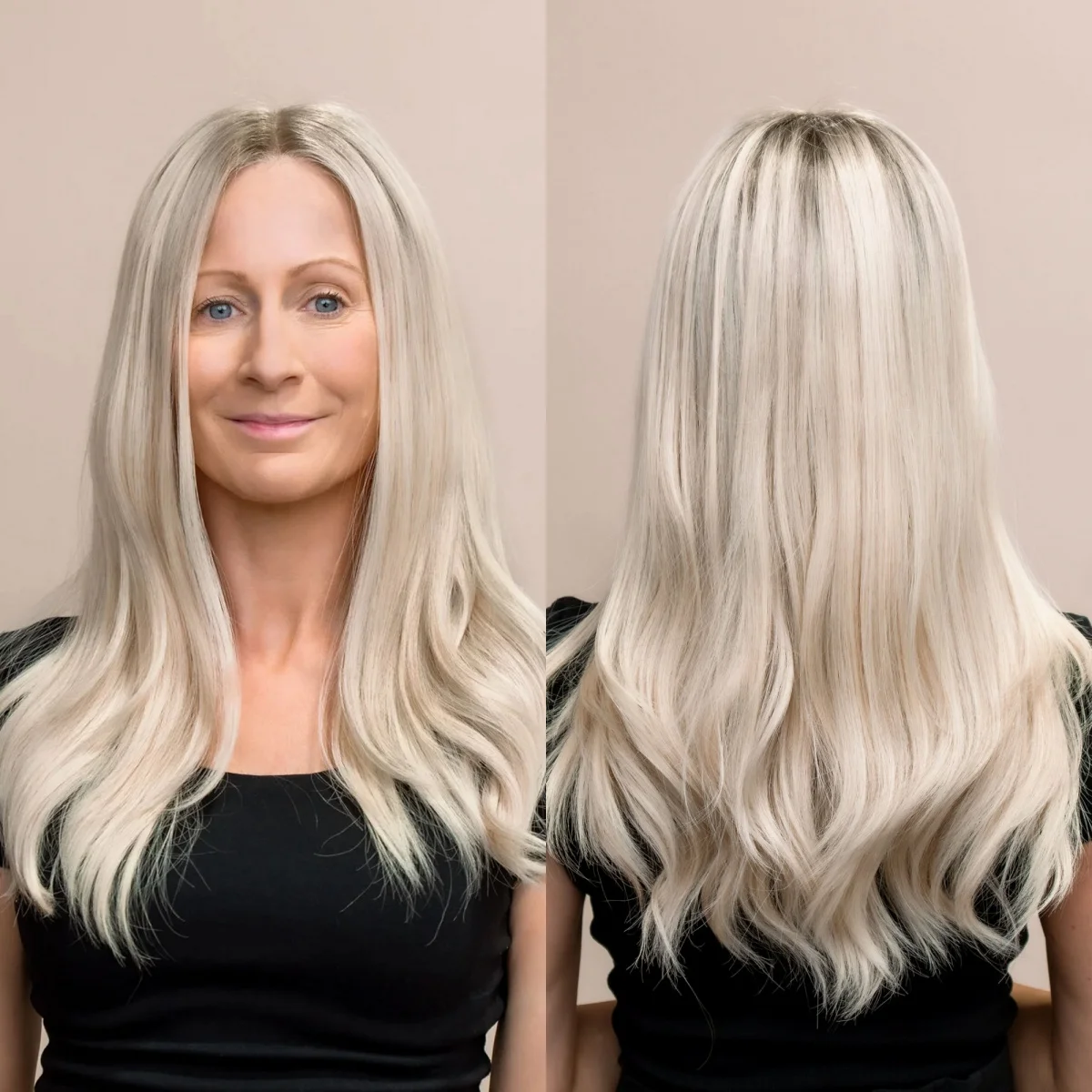 

Soft 18 Inches Ombre Ash Platinum Blonde Highlights Futura Wig Long Length Middle Parting Mix Color Glueless Wigs Synthetic Hair