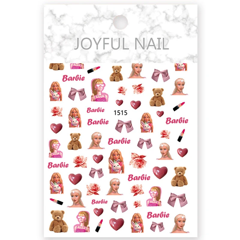 Fashion Pink Barbie Expression Nail Stickers Set Beauty Makeup Waterproof Diy Back Glue Filling Toys for Girls Anime Accessories