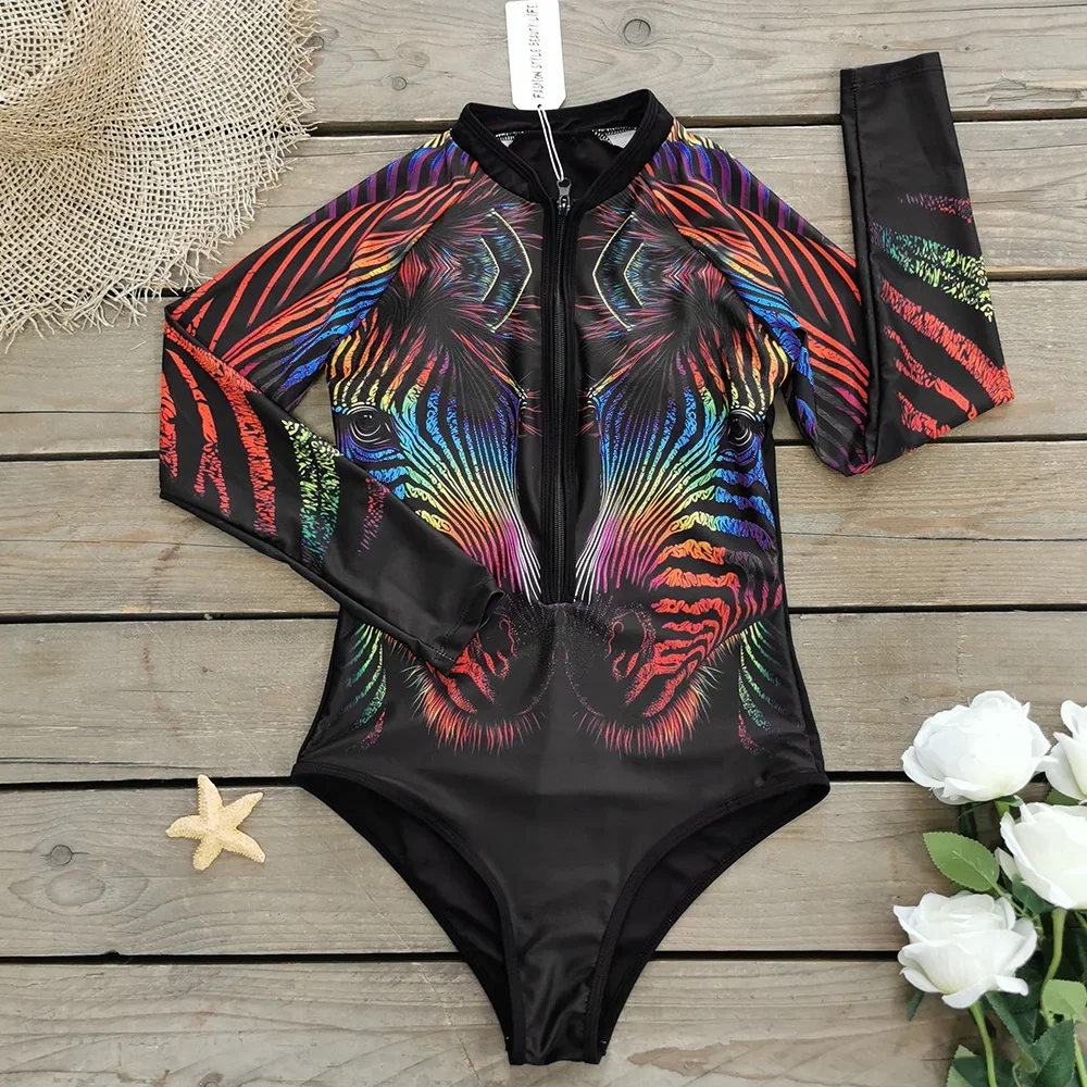 2024 Surfing Sport Swimsuit One Piece Long Sleeves Women Swimwear Skeleton Zipper High Quality Bath Suit Halloween Costumes image 5
