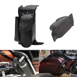 New Motorcycle Black PU Leather Saddlebag Guard Bag Water Bottle Holder For Harley Touring Road King Electra Street Road Glide