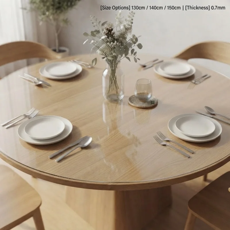 1pc Clear Round Table Mat 130 140 150cm 0.7mm Thick Waterproof Plastic Tablecloth Protector PVC Transparent Desk Cover Pad view 5