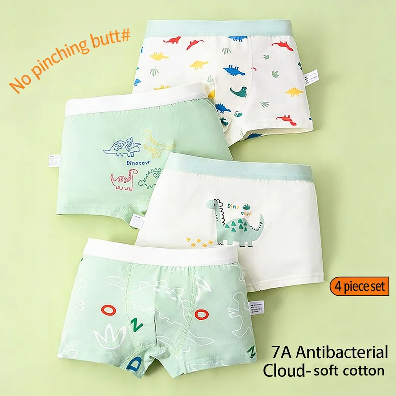 Kinderunterwäsche aus Baumwolle, flache Boxershorts mit Cartoon-Dinosaurier-Aufdruck, weiche, schweißabsorbierende, waschbare Unterhose für Jungen von 1–10 Jahren – Detail 3