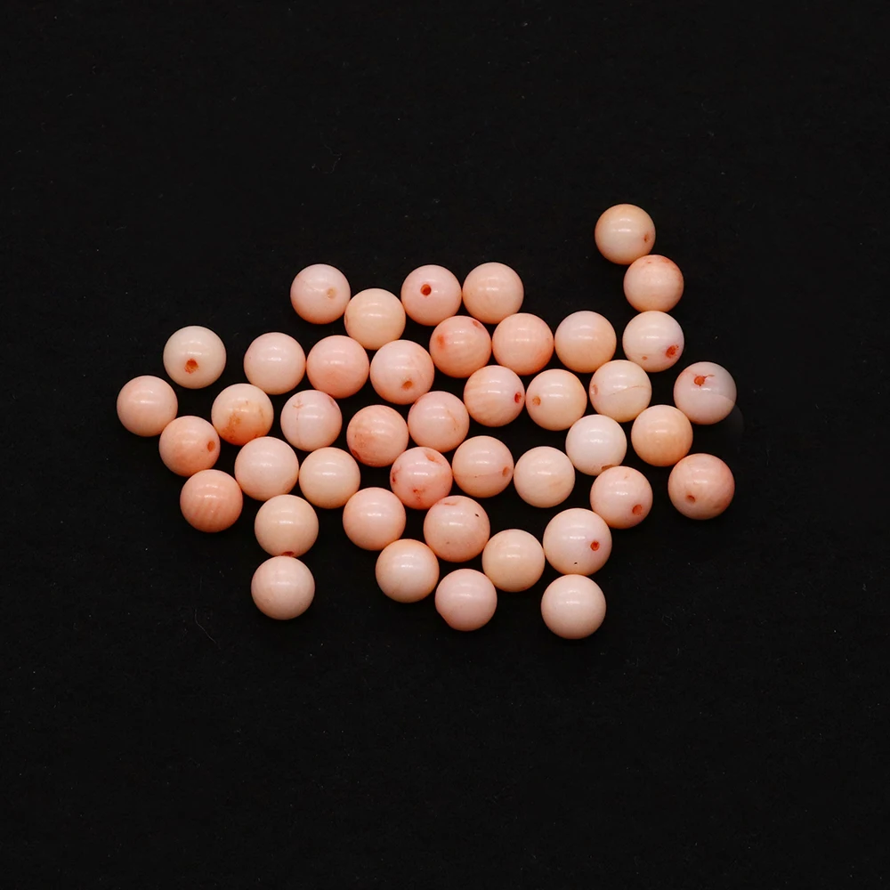 Natural Pink Coral Gem Stone Bead 4mm Half Drilled Hole Loose Beads for Women Jewelry Making DIY Charms Stud Earring Accessories