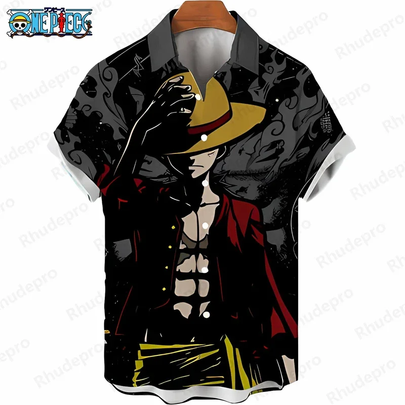 Men's One Piece Hawaiian Shirt Summer Tropical Floral Print Anime Kids Short Sleeve Casual Button Down Beach Tops