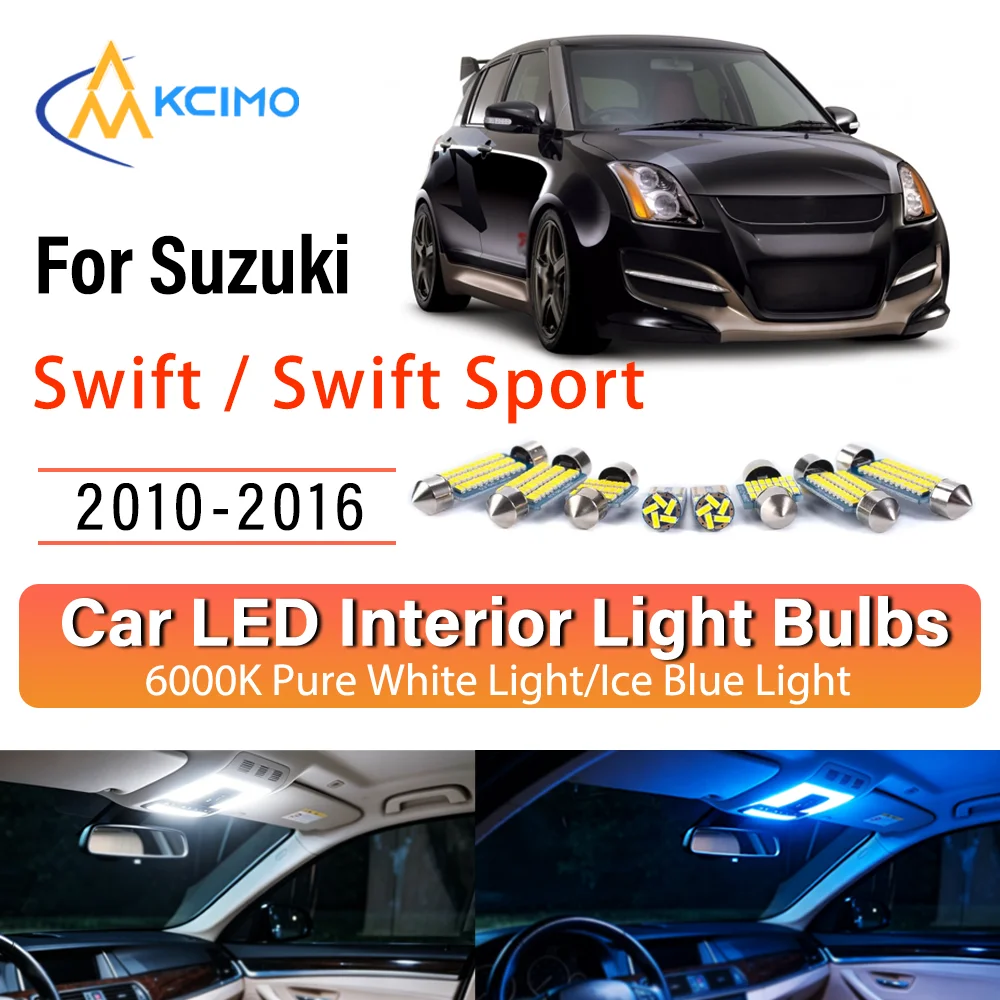 Kit d'éclairage intérieur LED à lueur persistante pour Suzuki Swift / Swift Sport 2010-2016 – Remplacement des lampes de dôme, de lecture, de coffre et de habitacle – Amélioration