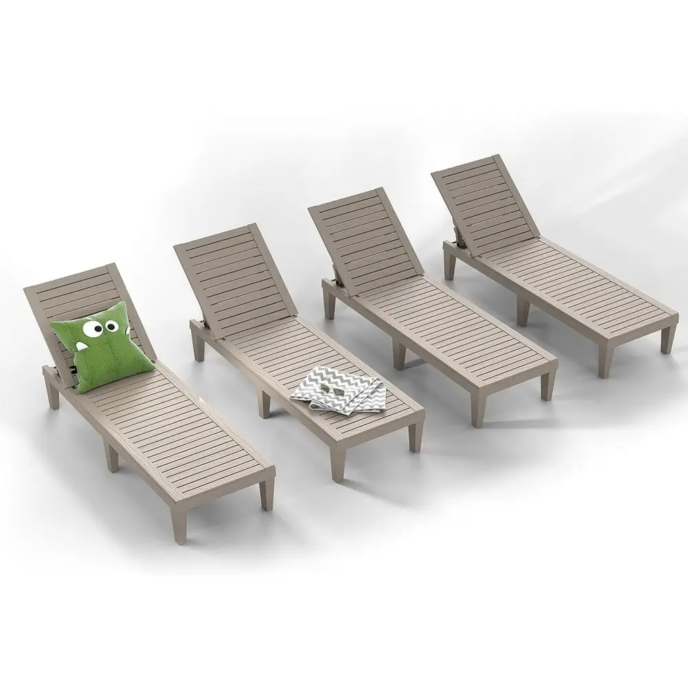 

Set of 4: 5-Position Adjustable Backrest, Waterproof & Lightweight Patio Lounge Chairs for Indoor/Outdoor, Garden, Pool, Beach,