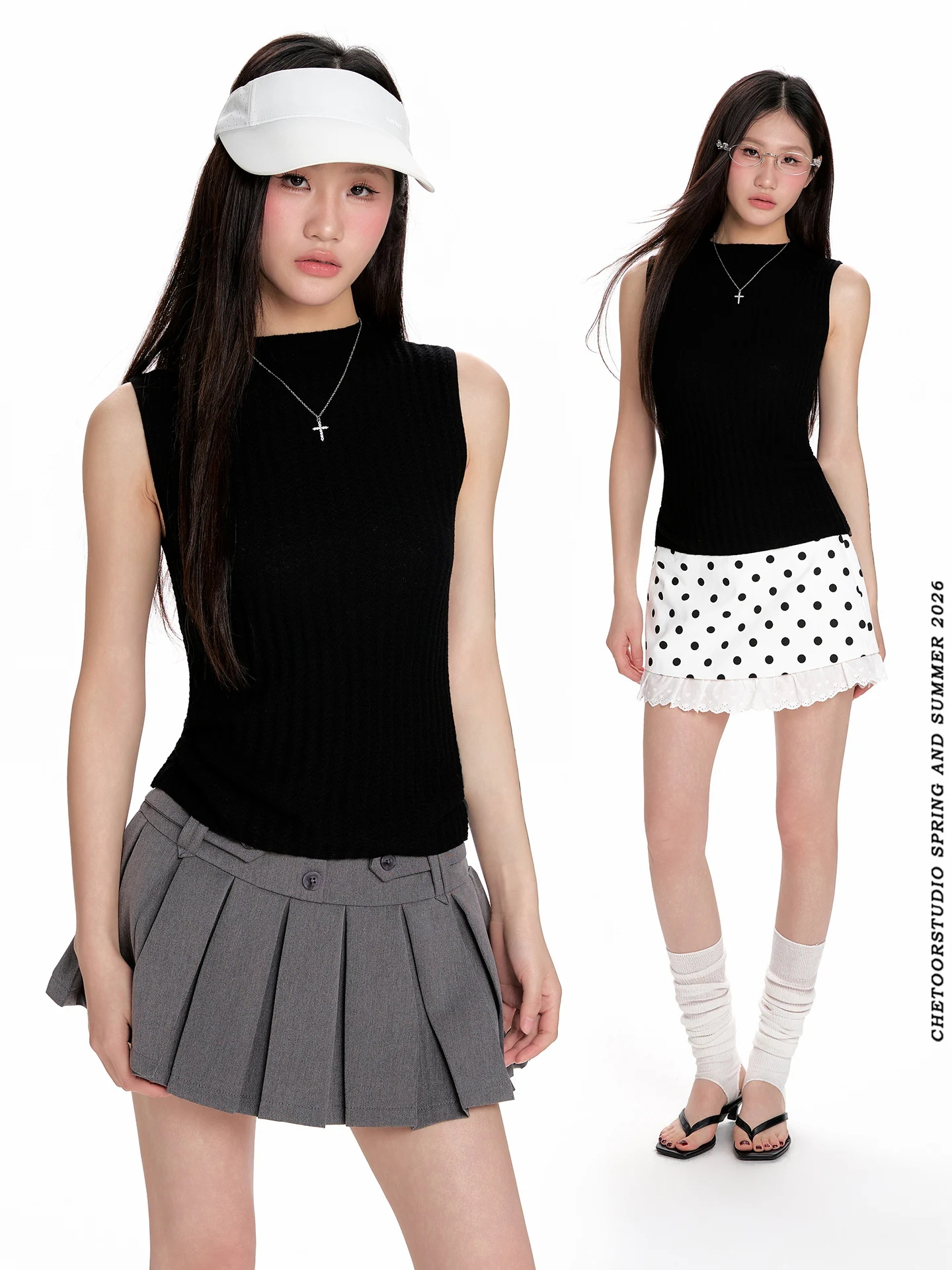 

Черный облегающий вязаный топ без рукавов с высоким воротником для женщин, базовый слой в минималистичном стиле, нижнее белье, весна 2026, тонкий полиэстер B...