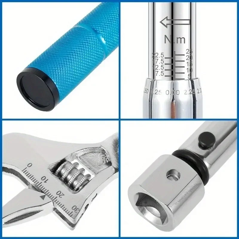 

1 PC Adjustable Torque Wrench Bicycle Accessories 30mm Open End Interchangeable Head Spanner Hand Tool Mechanical Workshop Tools
