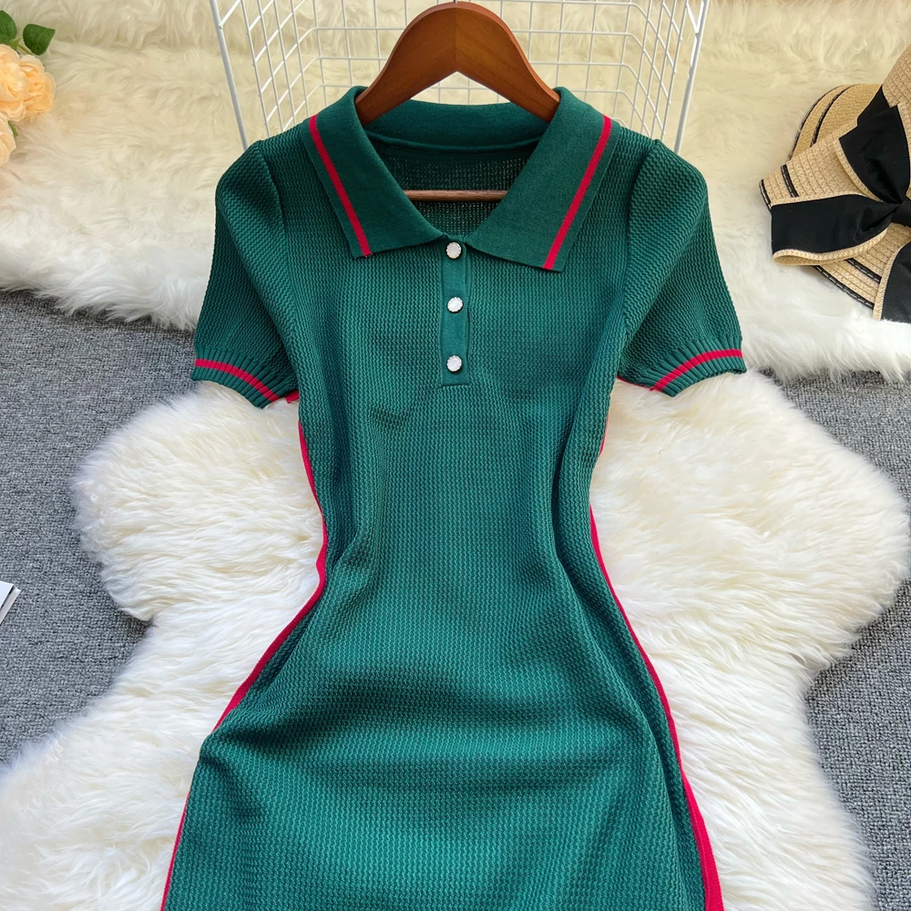 YuooMuoo Chic moda Sexy paquete caderas Vestido largo tejido mujeres elegante Turn-down Colar suéter camisa Vestido Oficina señora Vestido