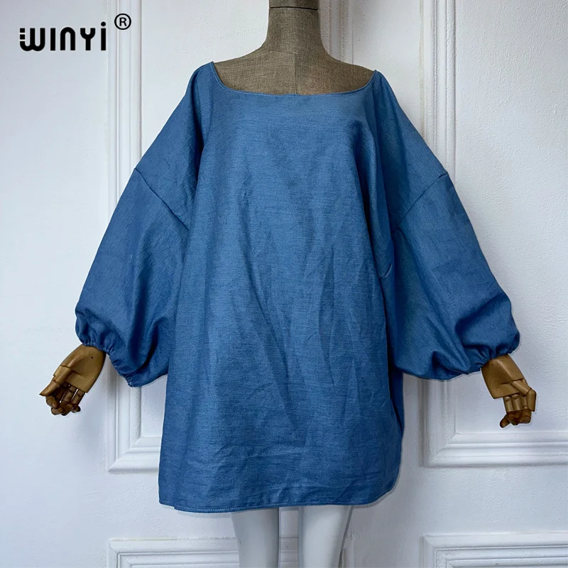 WINYI NEW Original Bubble sleeves making old denim dresses Fashion Africa Womens holiday Casual Maxi beach dress party dresses