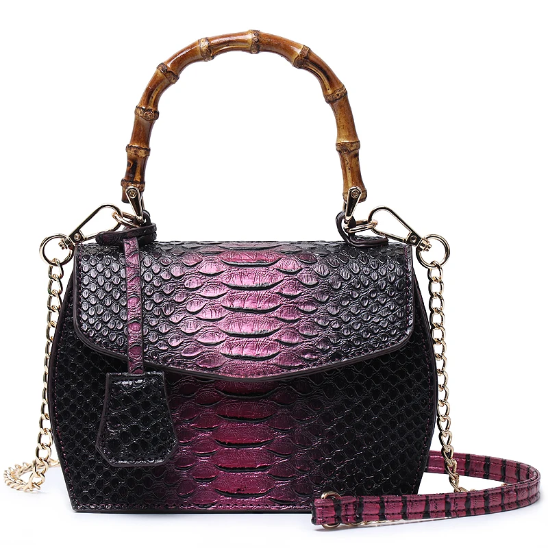 Hot Sales Snake Bamboo Handbag Women Leather Python Shoulder Bag Summer Tote Hand Bags