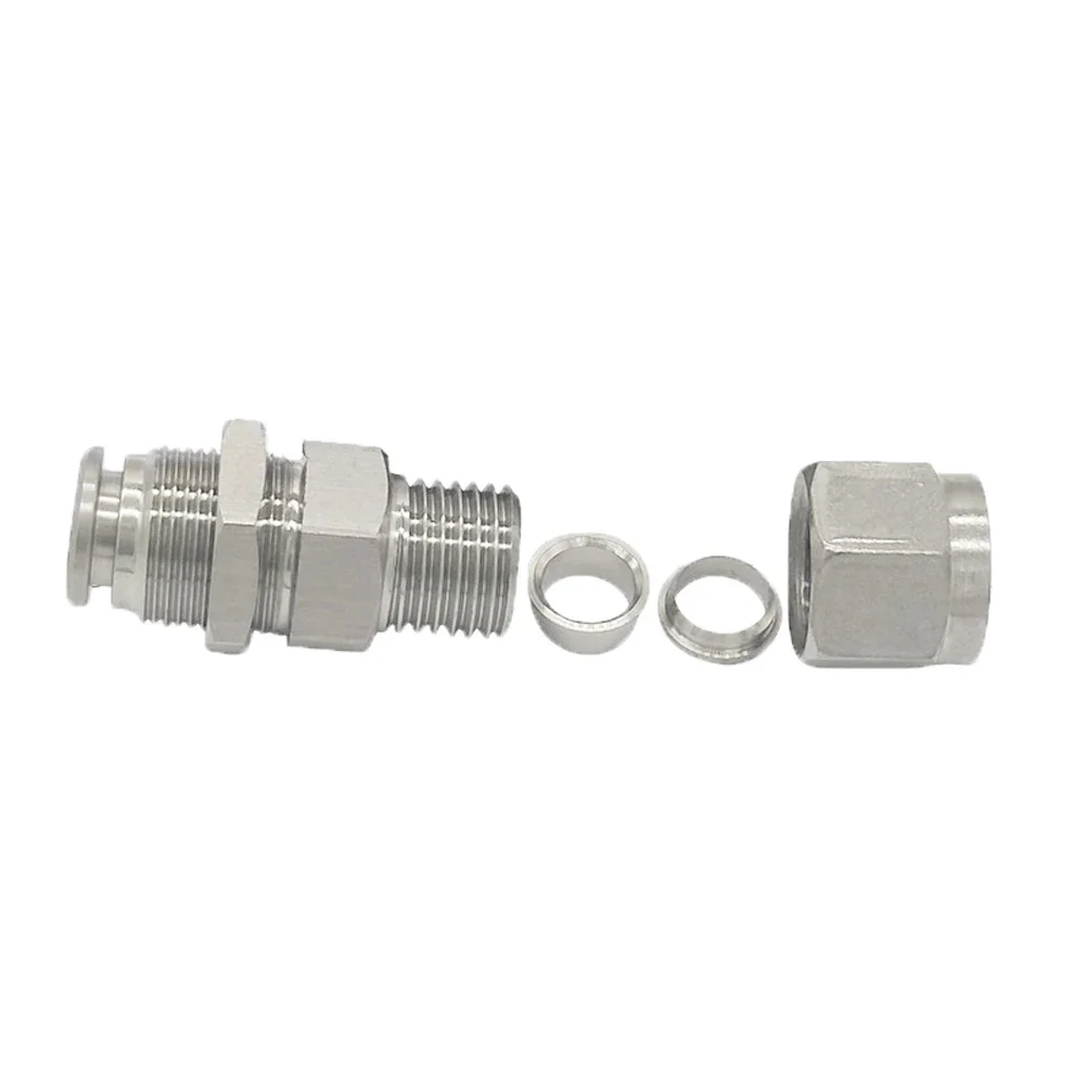 Fit 6/8/10/12/14/16mm PK Tube Push In x Compression Union Bulkhead Quick Air Connector Pneumatic 304 Stainless Panel Install