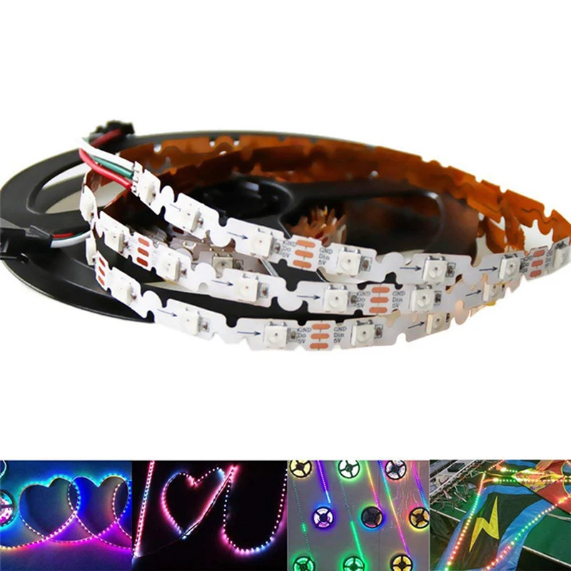 5m 5V WS2812B S shape Zigzag 5050 Full Color LED Strip Addressable Foldable Snake Tape Letter Logo Sign 60 leds/m Dream Color