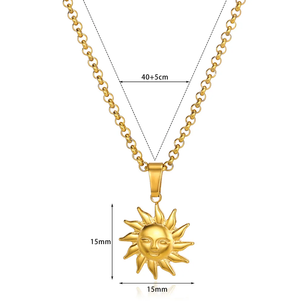 Punk Sun Face Pendant Necklaces Fashion Stainless Steel Coin Choker Women's Waterproof Non fading Jewelry Party Accessories Gift