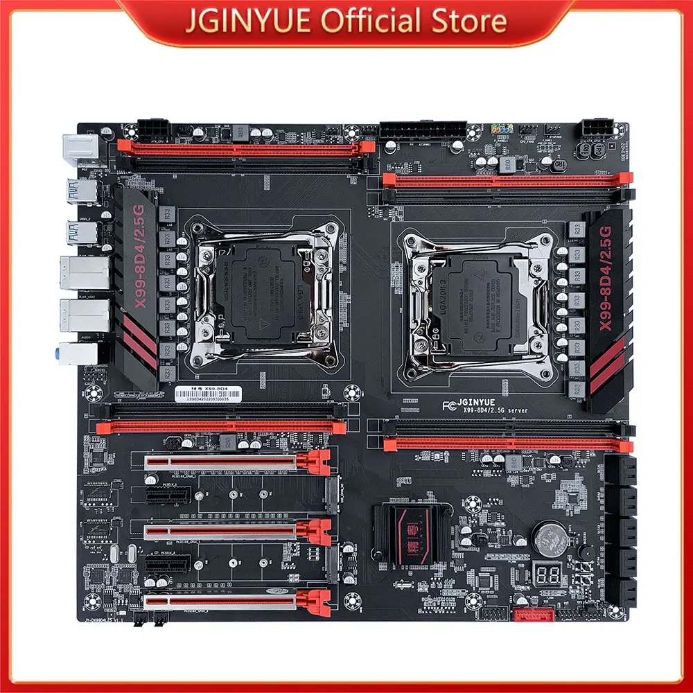 

JGINYUE X99 dual CPU motherboard LGA 2011-3 supports Xeon E5 V3 V4 CPU DDR4 memory eight channels Dual 2.5G network card X99-8D4