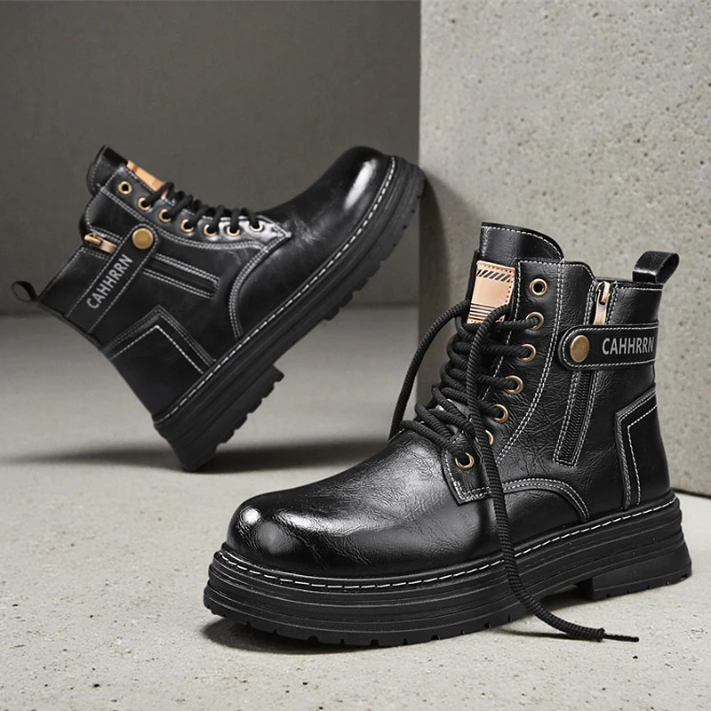 

High-Top Fashion Boots, Work Boots, Biker Boots, British Style Thick-Soled Casual Leather Boots 1761