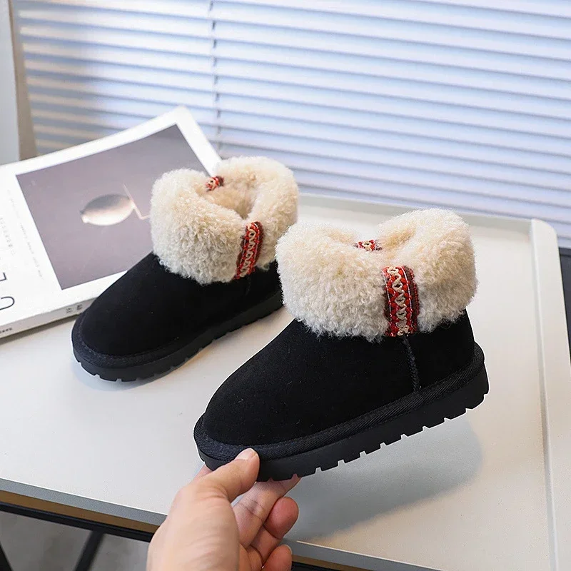 Trend Children's Winter Boots Warm Thickened Girl Snow Boots Black Brown Versatile Kids Causal Outdoor Thermal Boots Furry Hairy