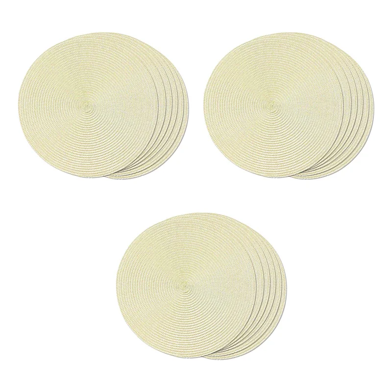 

Round Braided Placemats Set Of 18 Table Mats For Dining Tables Woven Washable Non-Slip Place Mats 15 Inch(Beige)-ABQU
