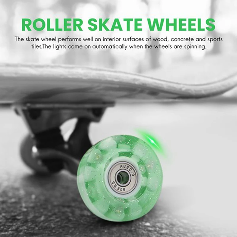 8 Piece Glitter Light Up Roller Skate Wheels Luminous Skate Wheels With Bearings Installed 32 X 58 Mm 78A