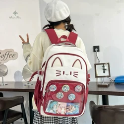 Y2K Cute Cat Ita Backpack Large Capacity Knapsacks Casual Girl Transparent DIY Display Rucksack Cartoon Trendy Travel Schoolbags