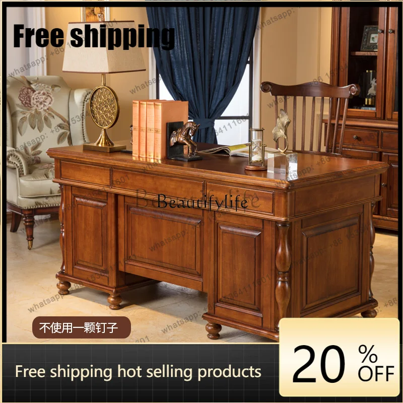 HJ American study desk all solid wood calligraphy table furniture desk household