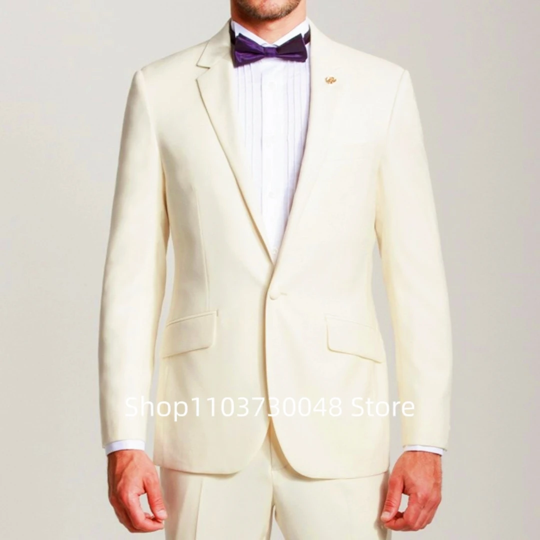 

Formal Beige 2 Piece Men Wedding Suits Slim Fit Notch Lapel Blazer with Pants Set for Party Prom Best Man Business Wear Suits