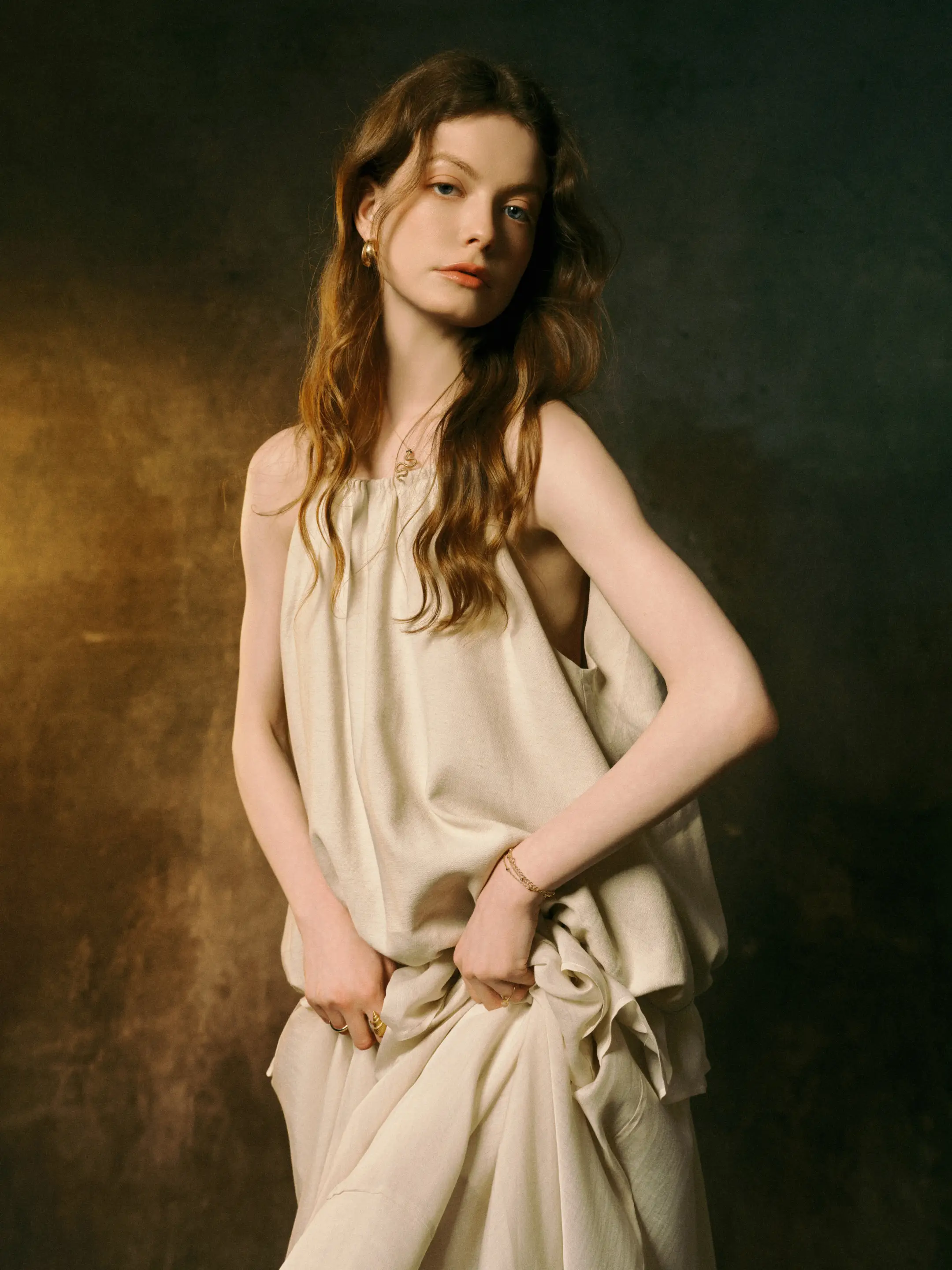 

INGE STUDIOS Light Khaki Loose Netie Top with Pumpkin Bud Original Design Textured Women's Vest Summer 2024 Regular Length