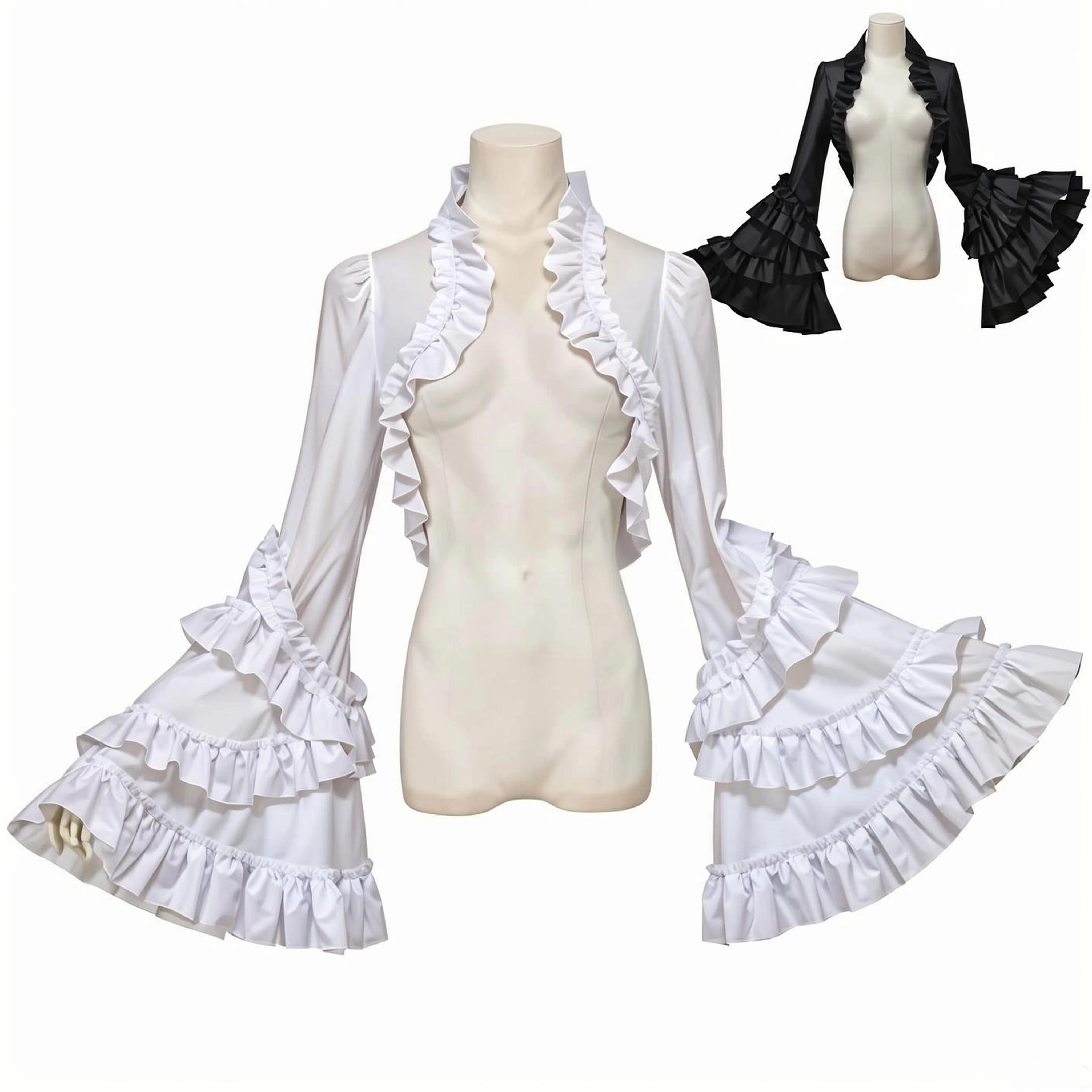 

Elegant Gothic Lolita Waistcoat Women Black Lolita Short Shawl Long Sleeve Layered Frill Shoulder Cape Top