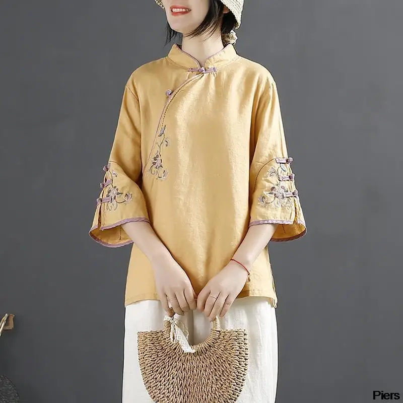 Klassieke Chinese Stijl Traditionele Blouse Chinese Print Tang Pak Han Pak Oosterse Kostuum Borduren Elegante Vrouwen Kleding