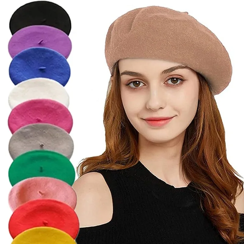 Vintage Winter Thick Warm Woolen Plain Beret Hat for Women's Girls  Artist Fashion Casual Solid Color Black Red Beanie Cap good